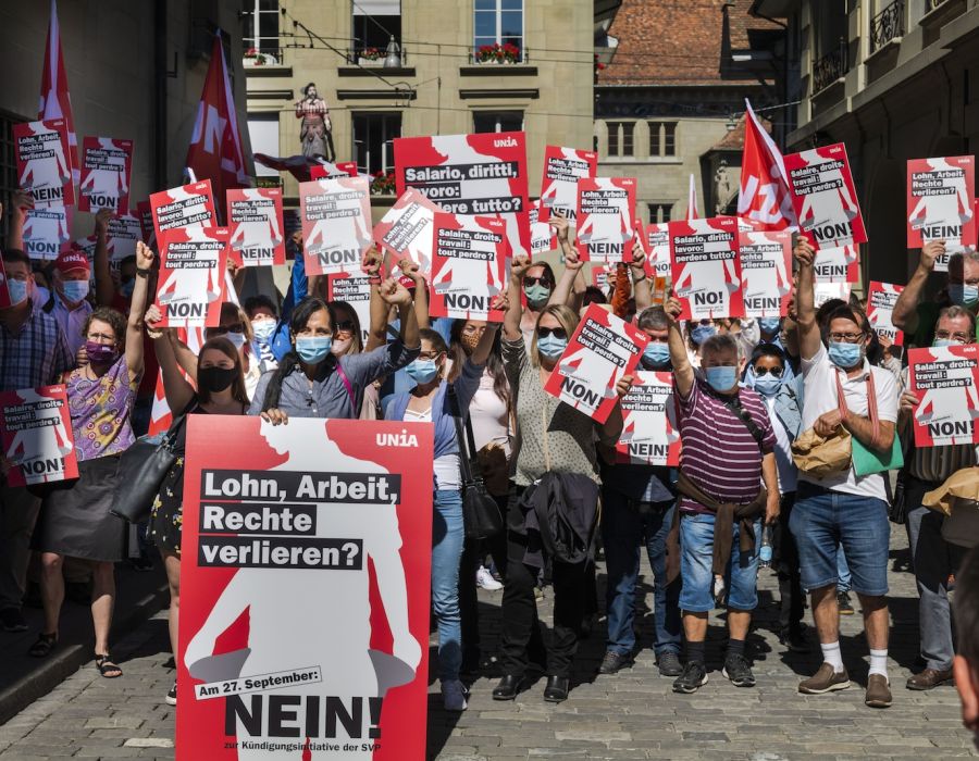 Action d'Unia dans les rues de Berne.